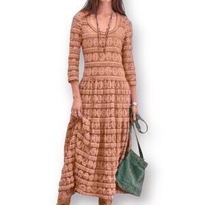 SUNDANCE Peach Lace Overlay Lined Midi Dress